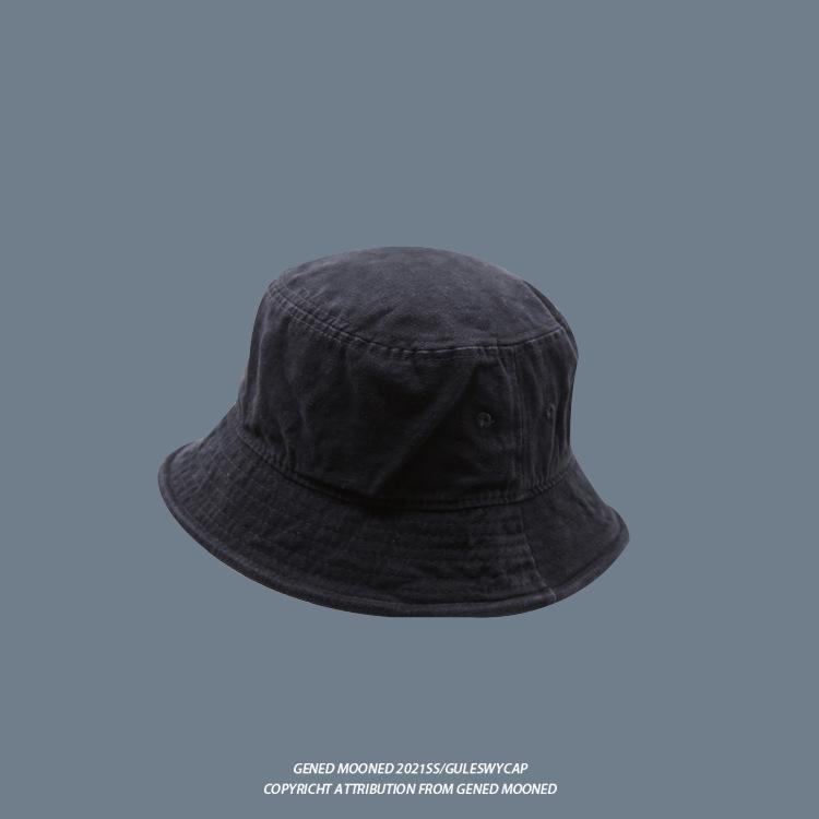 Solid-color, washed black fisherman's hat, unisex sun hat for sun protection