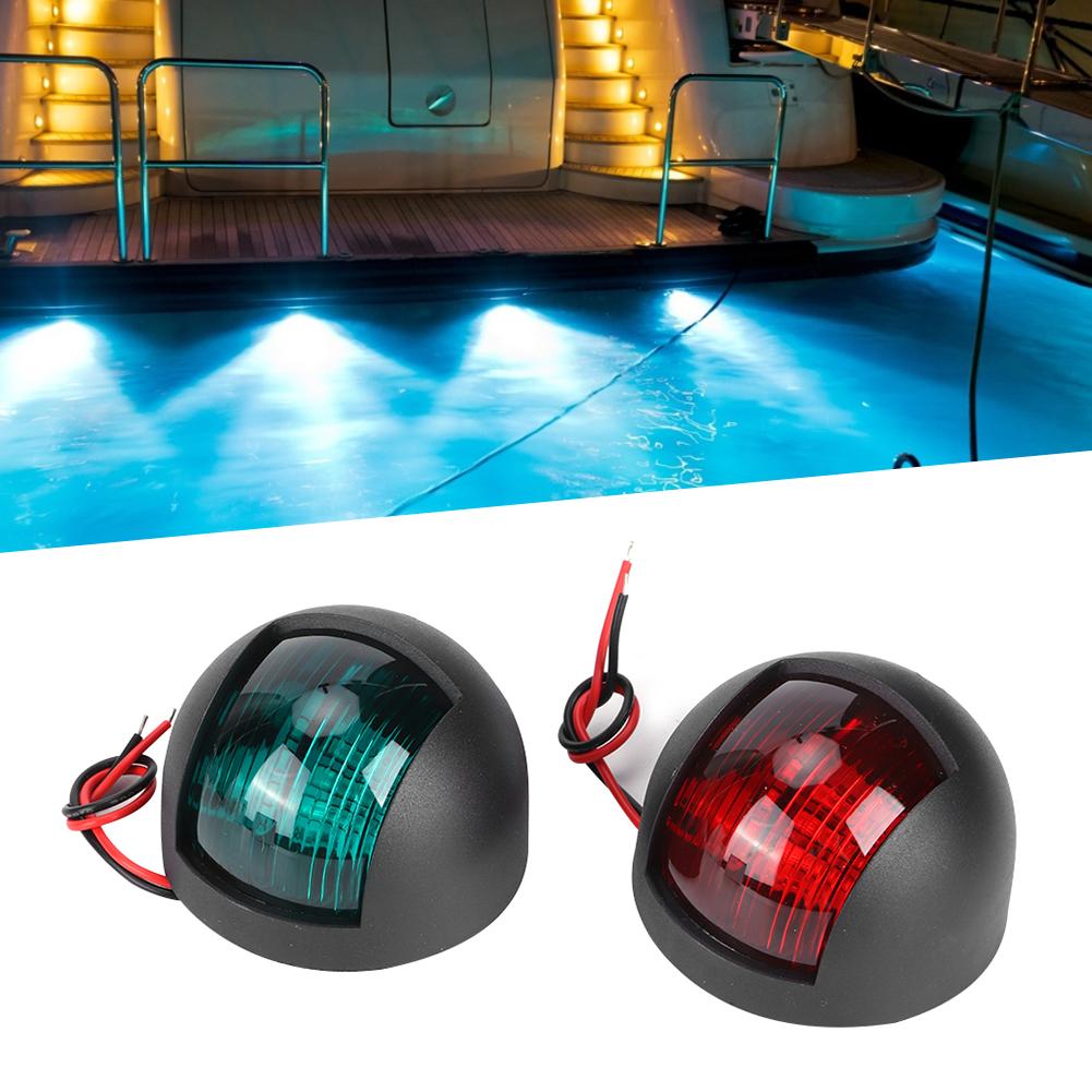 12V Round LED Navigation Light Waterproof Starboards Port Lamp for Marine Boat Yacht Black Housing RedGreen