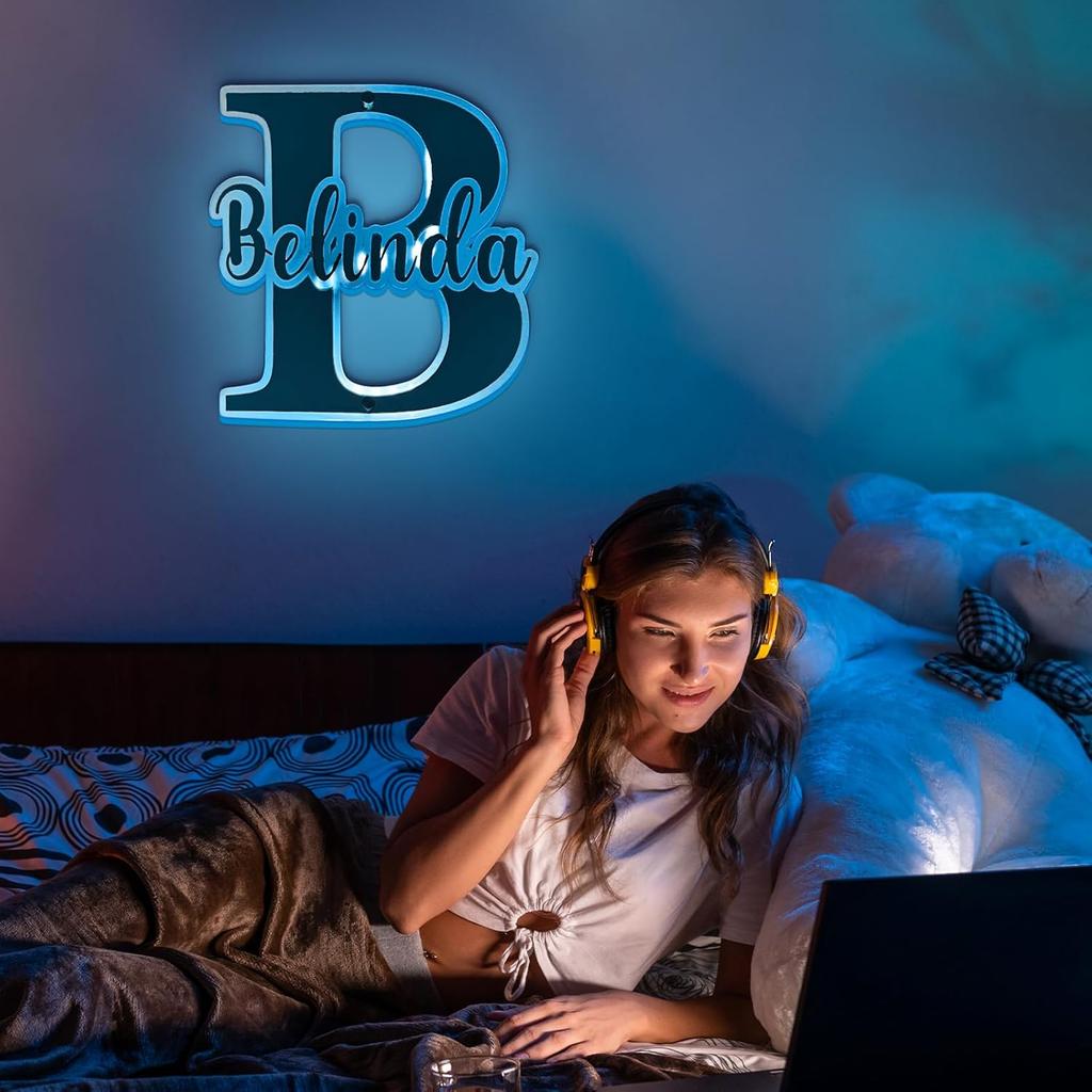 Индивидуальная подсветка имени для настенных светодиодных именных табличек Персонализированные настенные зеркальные светильники для декора стен спальни Акриловая 12-цветная светодиодная именная табличка День рождения