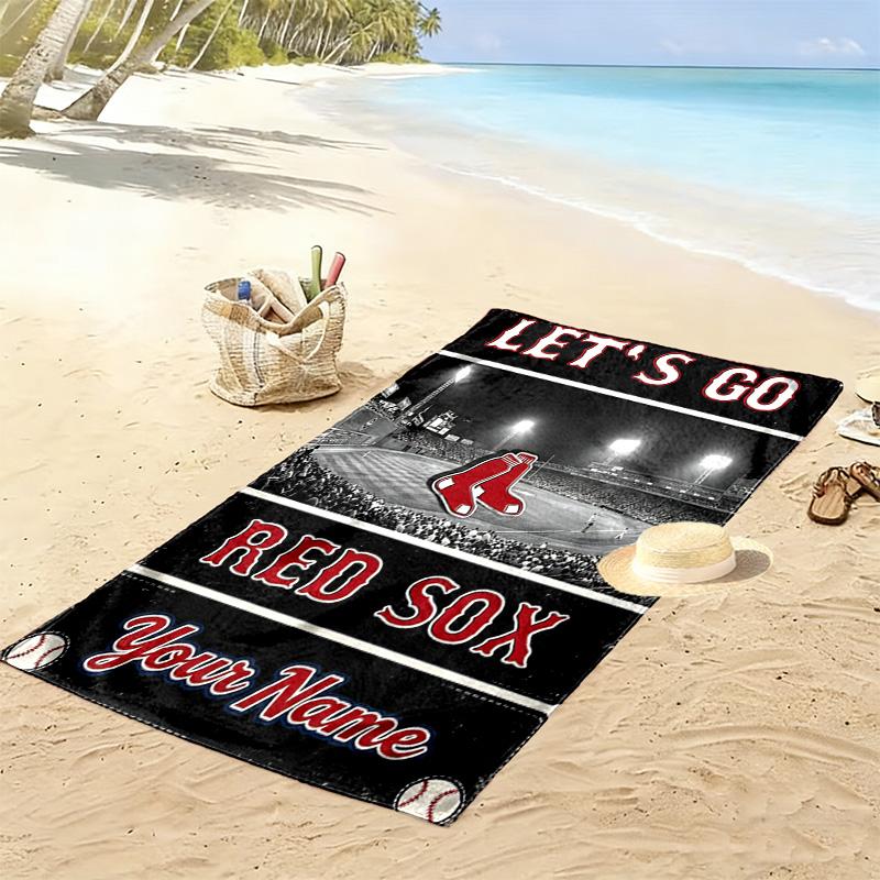 Name Custom Boston red sox logo Print Beach Towel, Large Soft Quick Dry Towel for Beach Camping Swimming