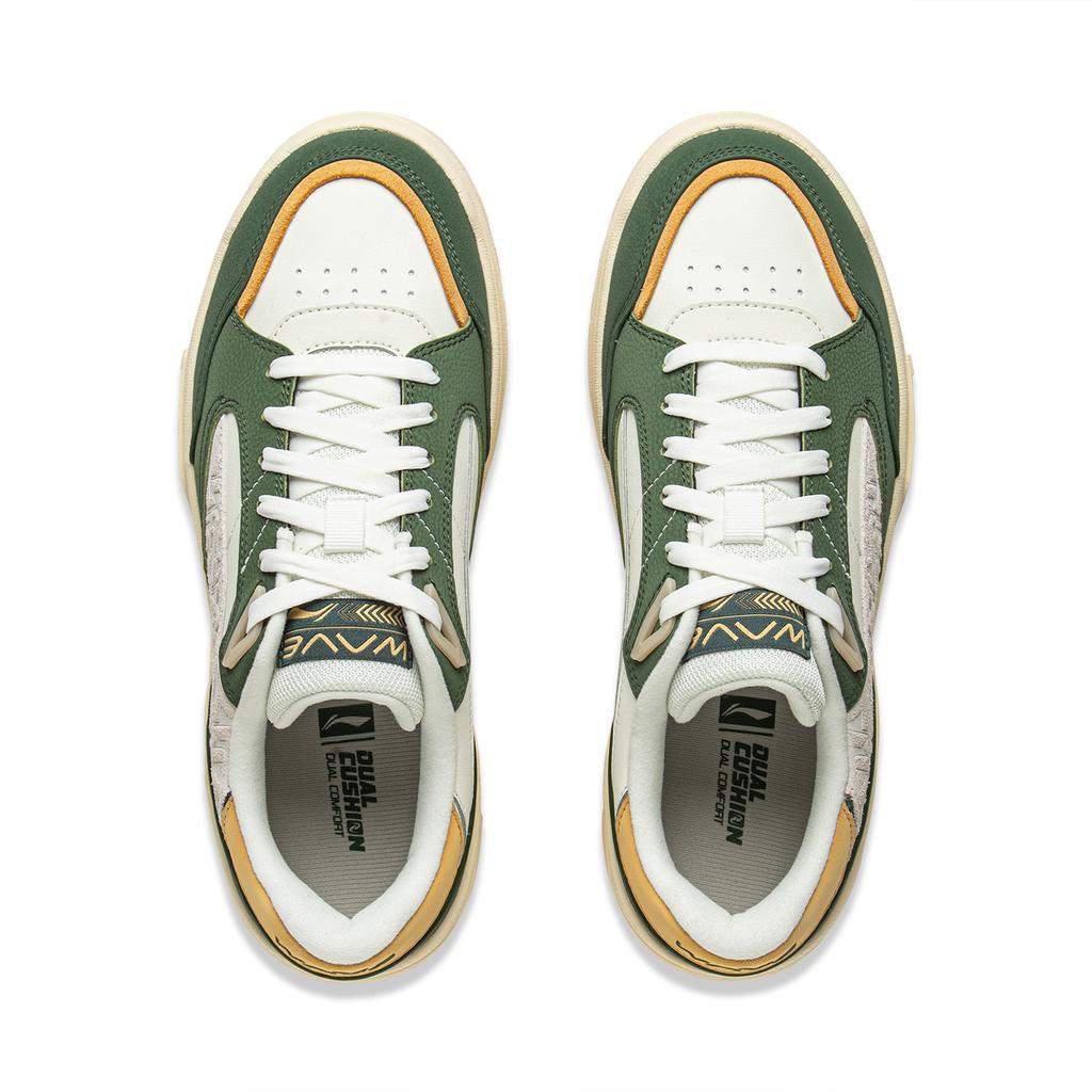 Li Ning Wave LOW Износостойкие, Легкие, Сбалансированные Низкие Скейтбордические Кроссовки Мужские Зеленые Белые AGCV263-4