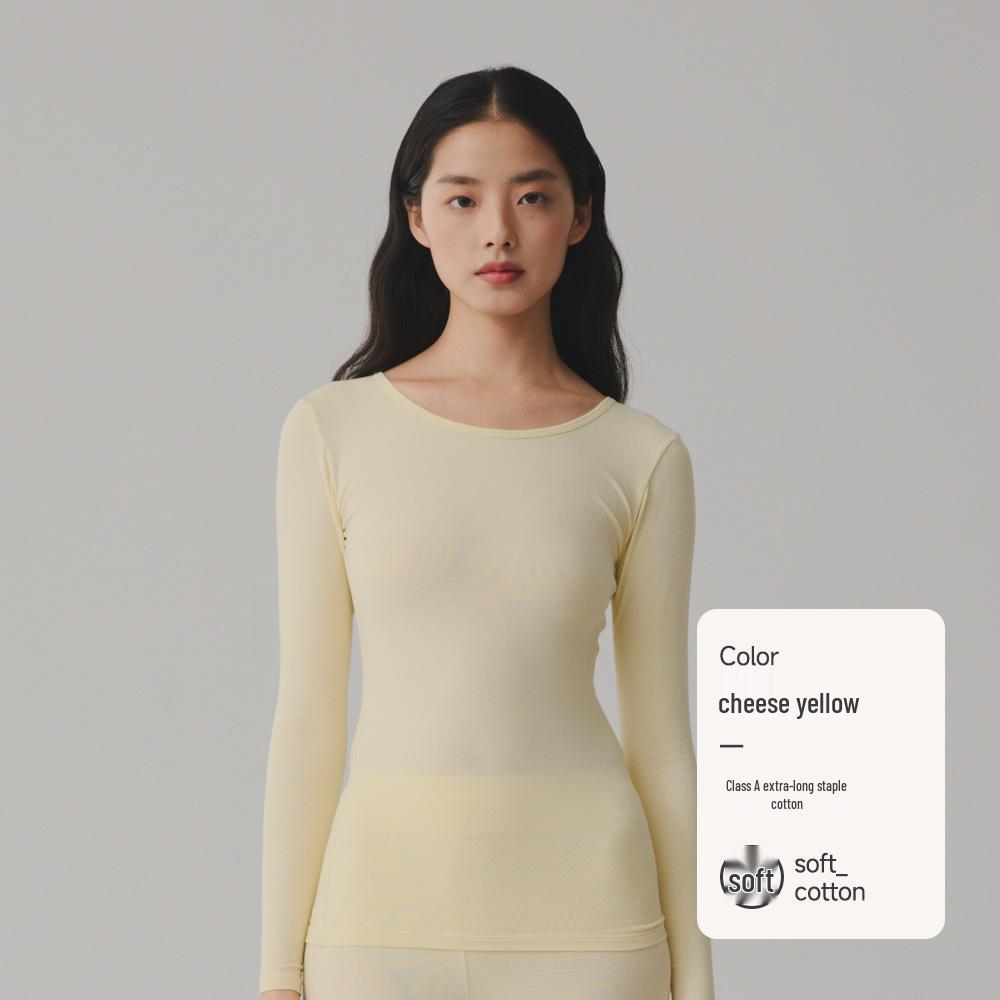 Женский однотонный топ из чистого хлопка с длинными рукавами