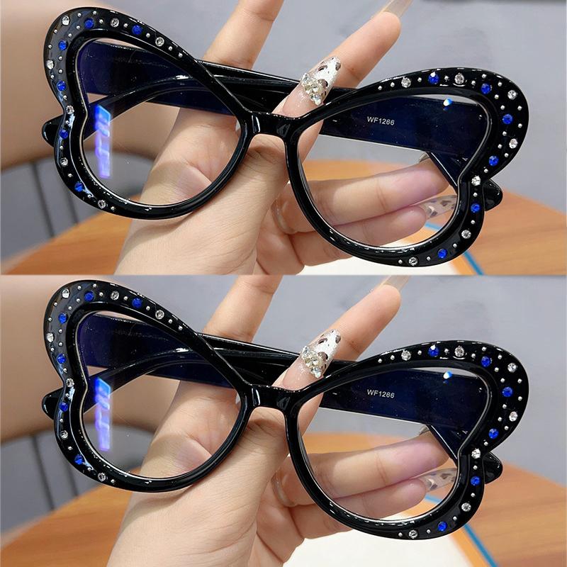 2 шт. Женская оправа для очков в форме бабочки, украшенная стразами, Защита от синего света, Женские очки - Корейские стильные декоративные очки