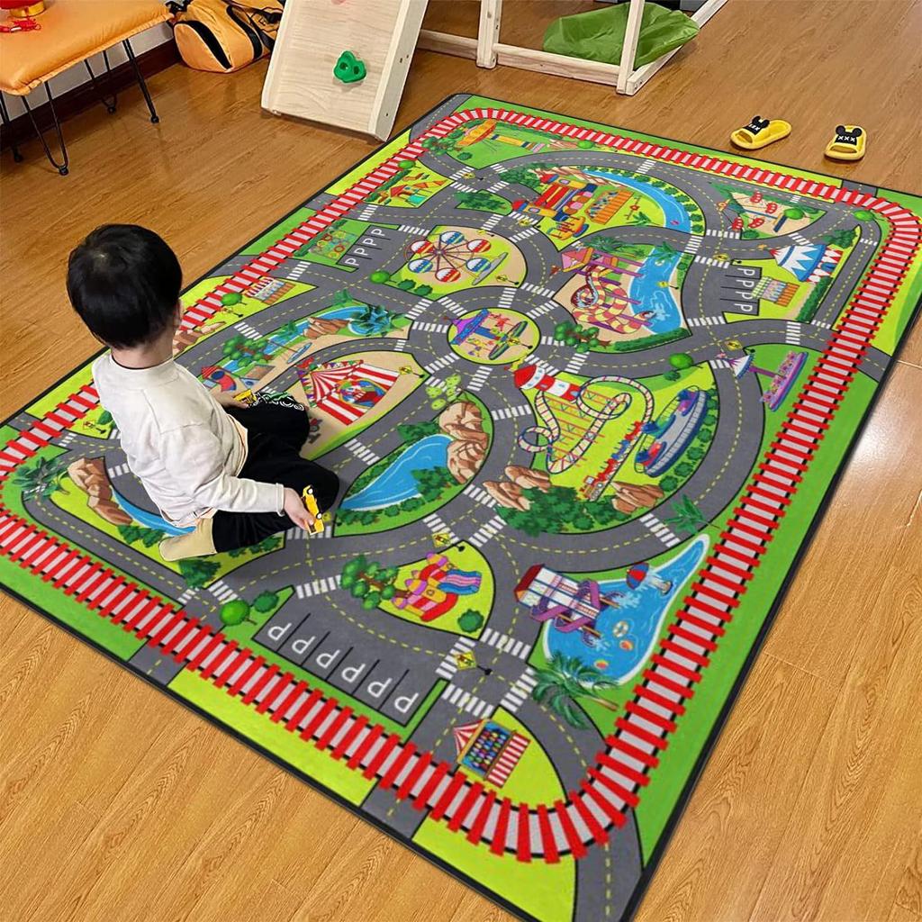 Детский коврик-головоломка с изображением шоссе из мультфильма - забавный игровой коврик с дорожной картой для детей и комнат родителей и детей