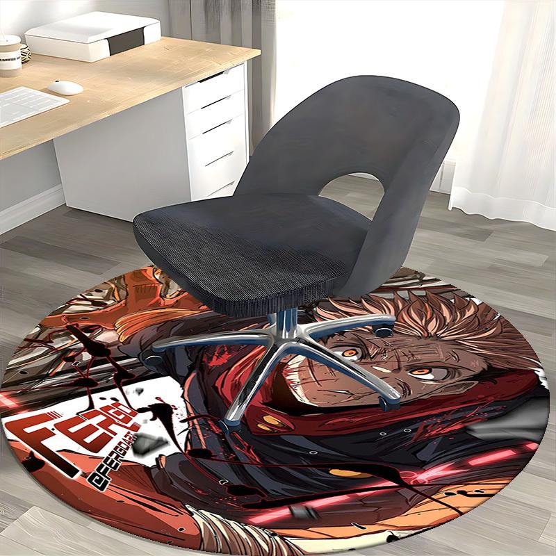1pc Anime Character with "FENGO" Print Round Carpet - Office Chair Mat, Anti-Slip Rug for Home Decor, Seasonal Gift, Suitable for Office, Living Room