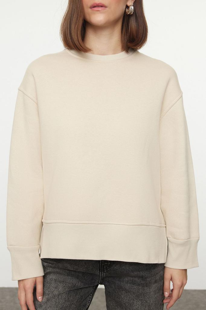 Женская модная стильная толстовка с толстым флисом внутри и круглым вырезом, стандартная посадка, базовая трикотажная толстовка