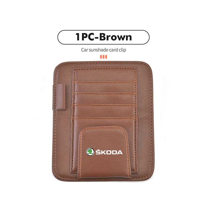 For Skoda Car Sunshade Card Package Holder Sunglasses Ticket Card Clip Kamiq MK3 Roomster Rapid Kodiaq Karoq Fabia Enyaq xkzm13