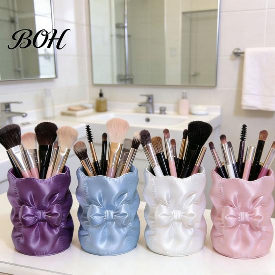 Brush Storage Box 3D Printed Bow Makeup Holder, Large Capacity Beauty Tool Holder Desk Organizer, Bowknot Pencil Container Cup