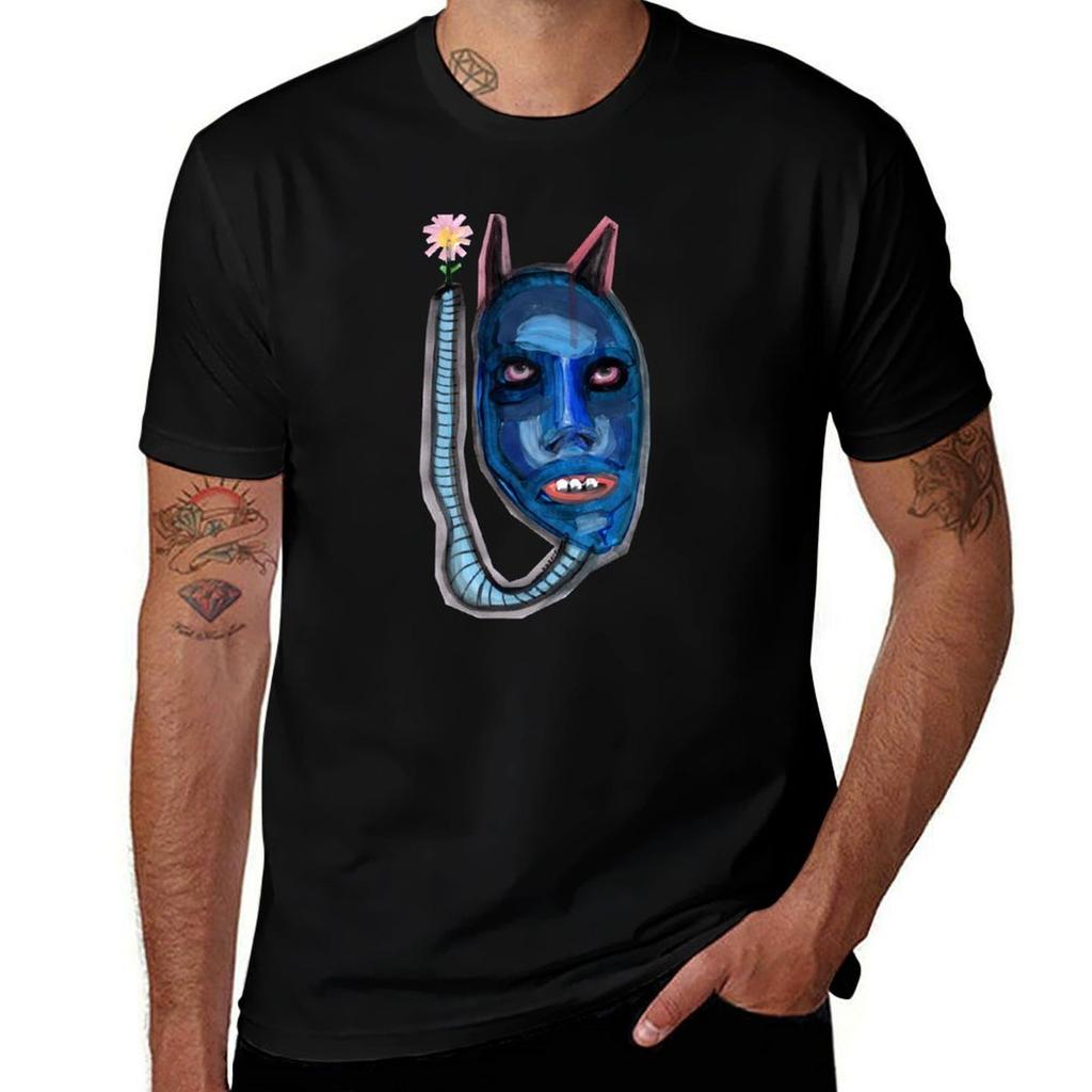 A Blue Worm Holding A Flower Tshirt Soft Casual Short Sleeve Cotton Tee Tshirt