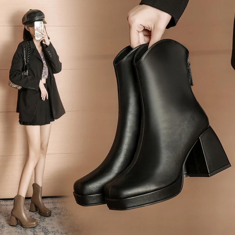 Fashion Plus Size 43 Women Victorian Ankle Boots Leather Lace Heel Shoes for Women Lace Up Spliced Fashion Ladies High Heels Woman Boots