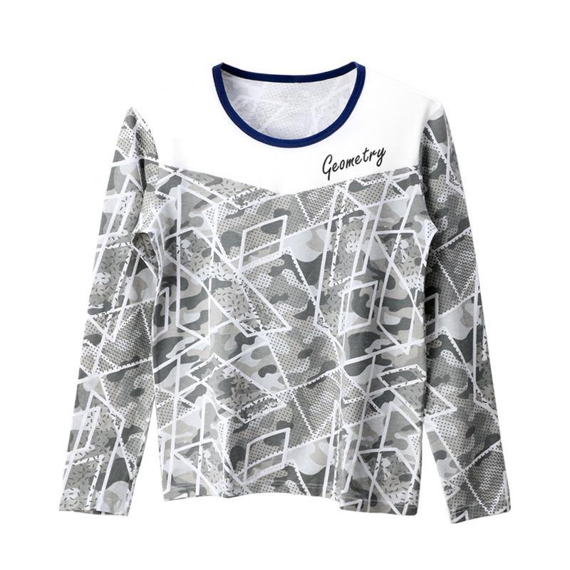 Мужской хлопковый осенний топ — дышащий, удобный, большой круглый вырез, облегающий, молодежный стиль.