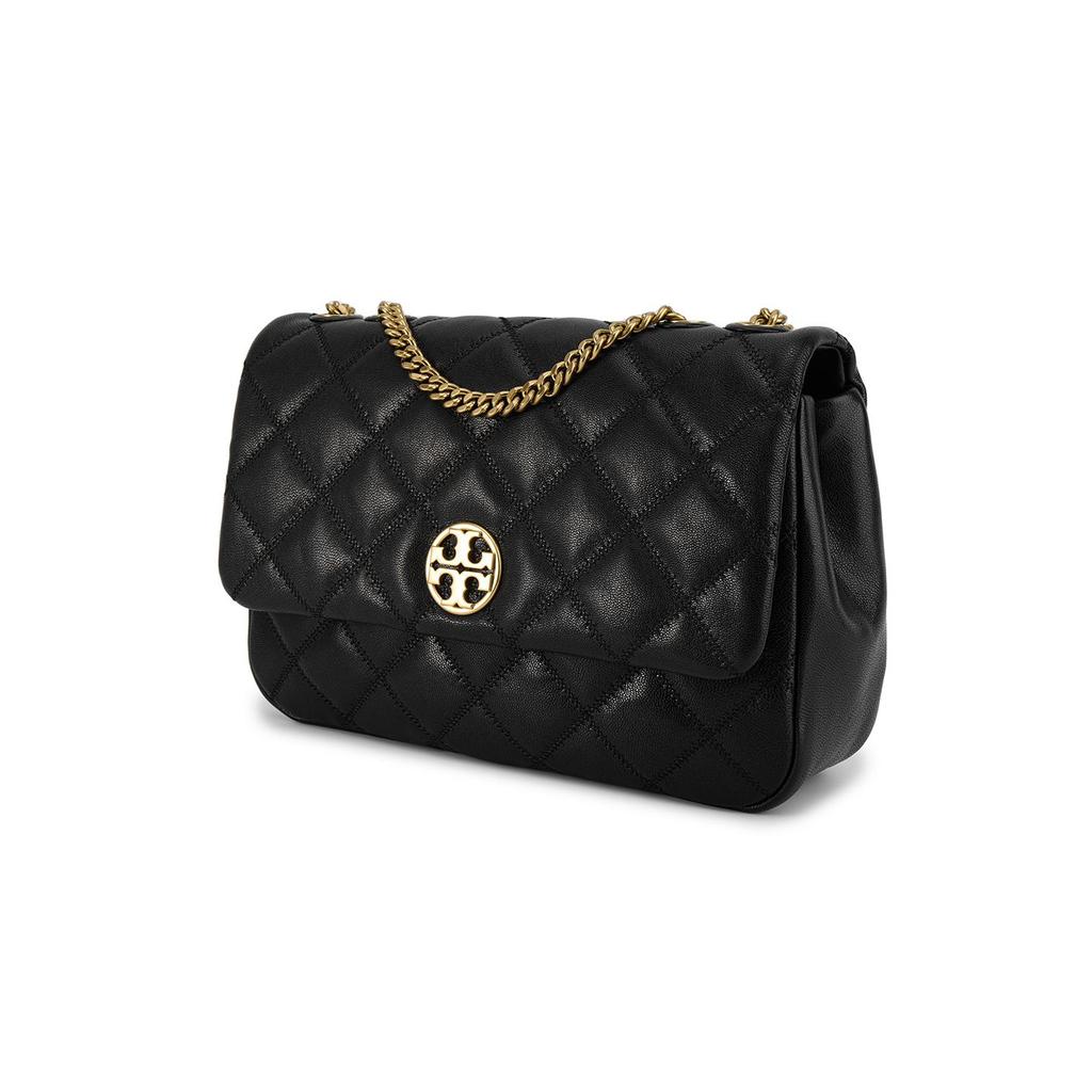 Tory Burch TB-Willa Plaid Quilted Flap Chain Leather Shoulder Crossbody Bag Large Women Bags Black 148244-001