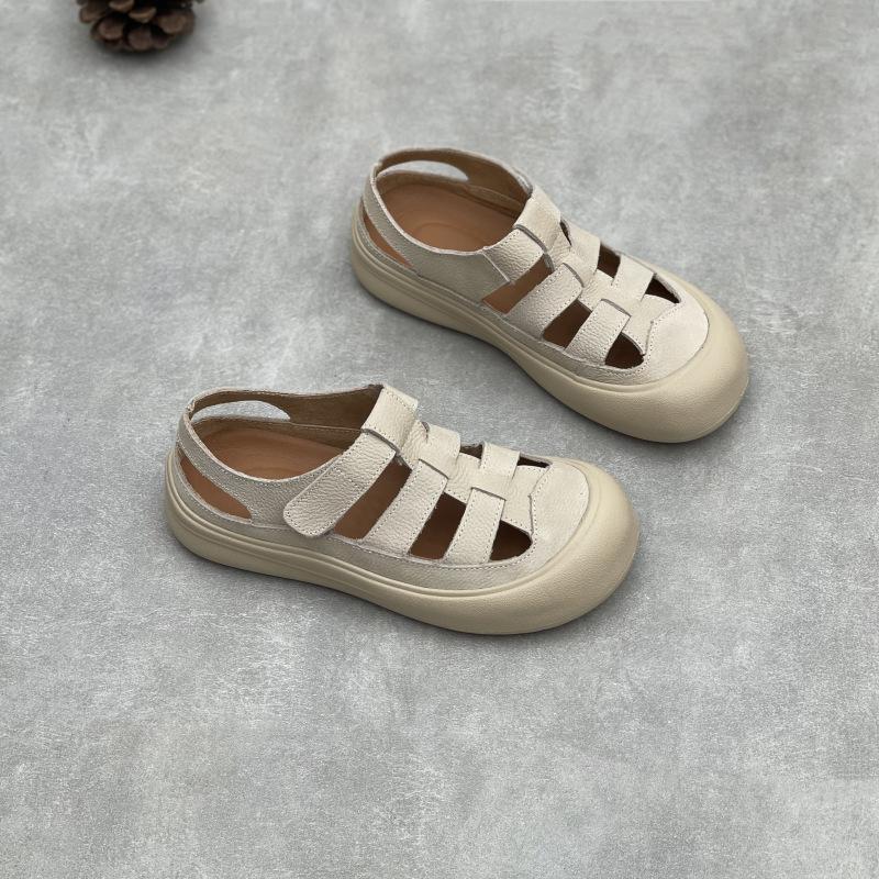 Johnature Женские повседневные сандалии из натуральной кожи с круглым носком, летние, с открытой резинкой, на мягкой подошве