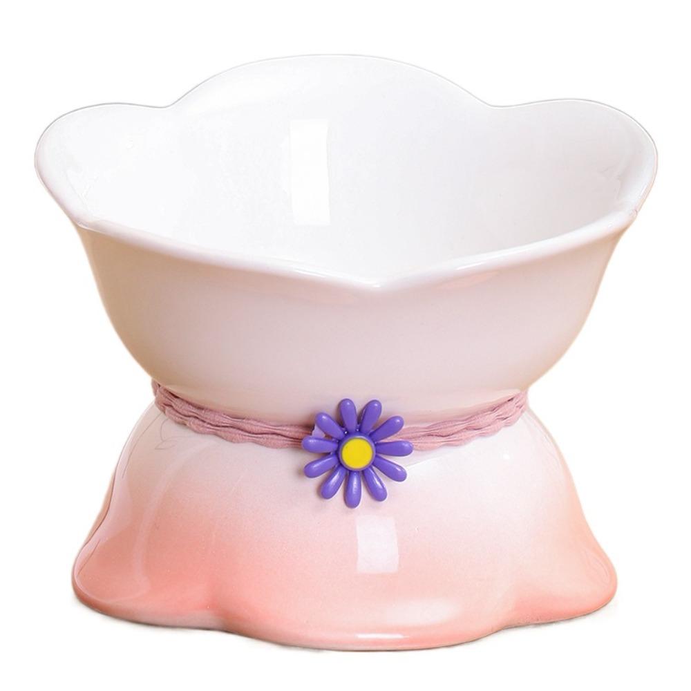 Flower Shape Pet High Foot Bowl Gradient Color Pet Drinking Feeder Multi-use Cat Bowl  Kitten Puppy