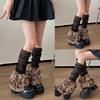 Women Japanese See Through Mesh Ruched Leg Cover Vintage Leopard Print Tiered Ruffle Flared Leg Warmer Sleeve Long Socks