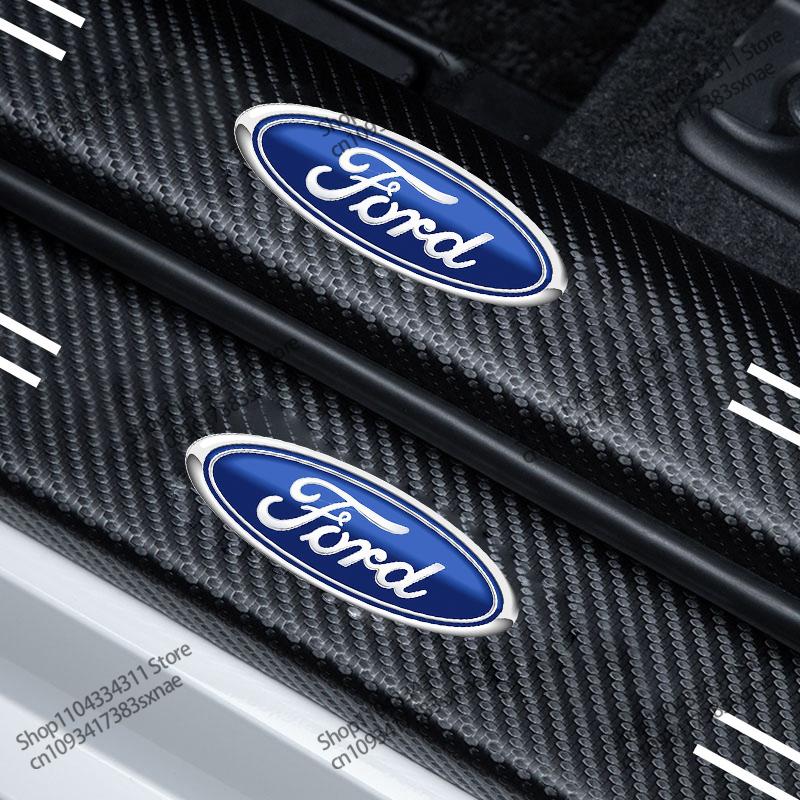 For Ford focus Fiesta EcoSport ESCORT Anti-scratch Accessories 4Pcs Carbon Fiber Car Door Sill Threshold Protector Logo Stickers