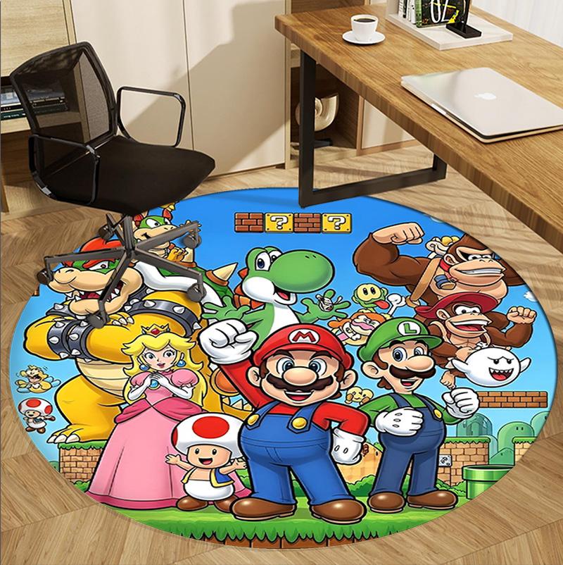 Super Mario Pattern Round Rug, Indoor/Outdoor Mat, for Picnic, Gameroom, Bedroom, Office, Living Room, Home Decor Carpet, Birthday Gift