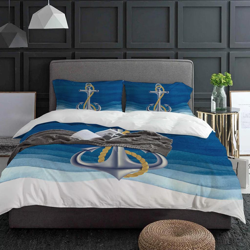 Синий Океан Якорь Морской Пододеяльник с Наволочкой На Заказ 3шт Комплект Постельного Белья Покрывало Двуспальная Кровать Домашний Текстиль