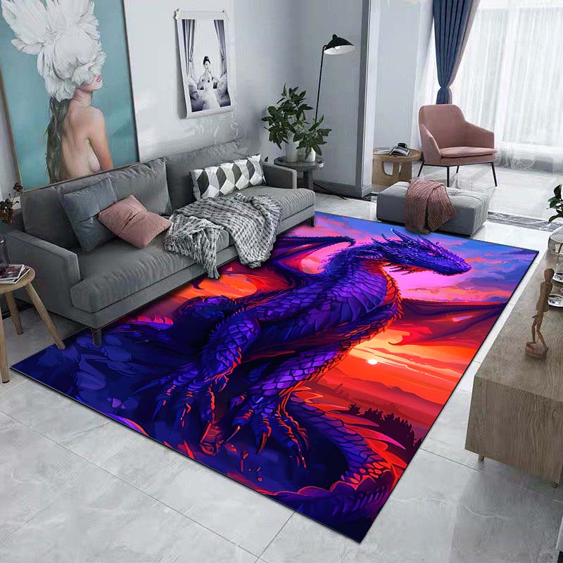 1PC Purple dragon, sunset background Print Carpet Rug for Living Room Bedroom Sofa Doormat Home Decor Non-slip Floor Mat