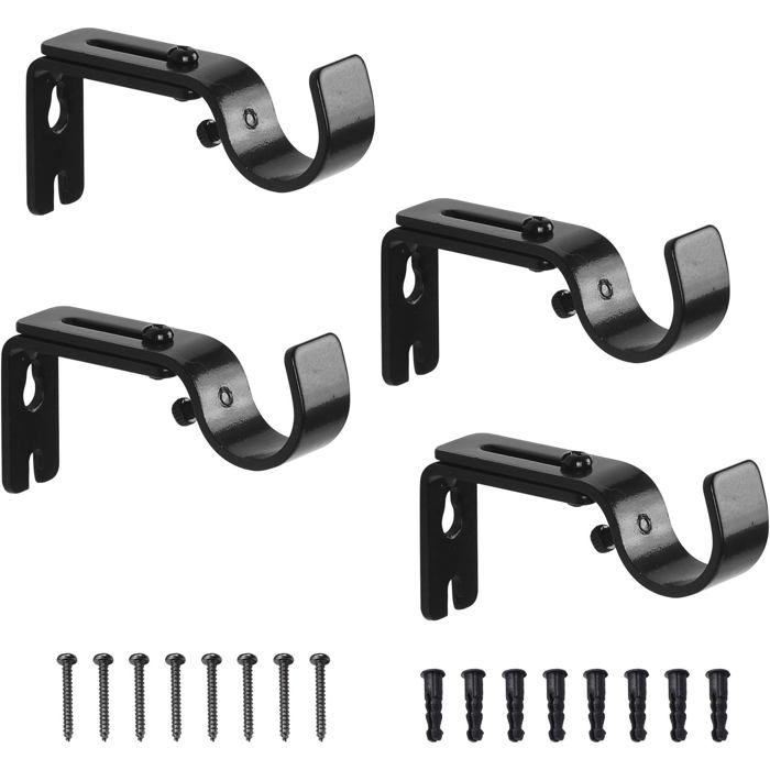 Lot de 4 supports muraux réglables pour tringle à rideau en acier inoxydable noir - Ø int. 25,4 mm, charge 20 kg
