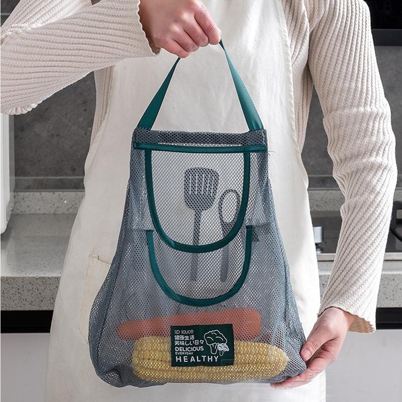 Portable PVC Mesh Storage Bag Reusable Fruit and Vegetable Storage Bag Kitchen Accessories Washable Handbag AVE
