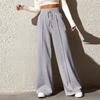 Women's Fashion Solid Colour Drawstring High Waist Wide Leg Pants Casual Sweatpants