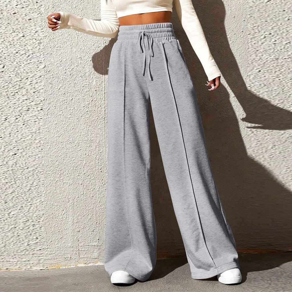 Women's Fashion Solid Colour Drawstring High Waist Wide Leg Pants Casual Sweatpants