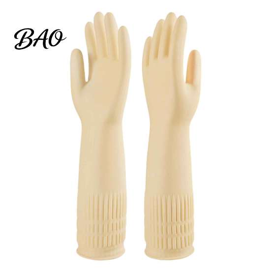 Latex Cleaning Gloves with Fleece Lined Dishwashing Gloves, Waterproof Natural Household for Bathroom Non-Slip Grip Long Cuff Warm Kitchen Laundry