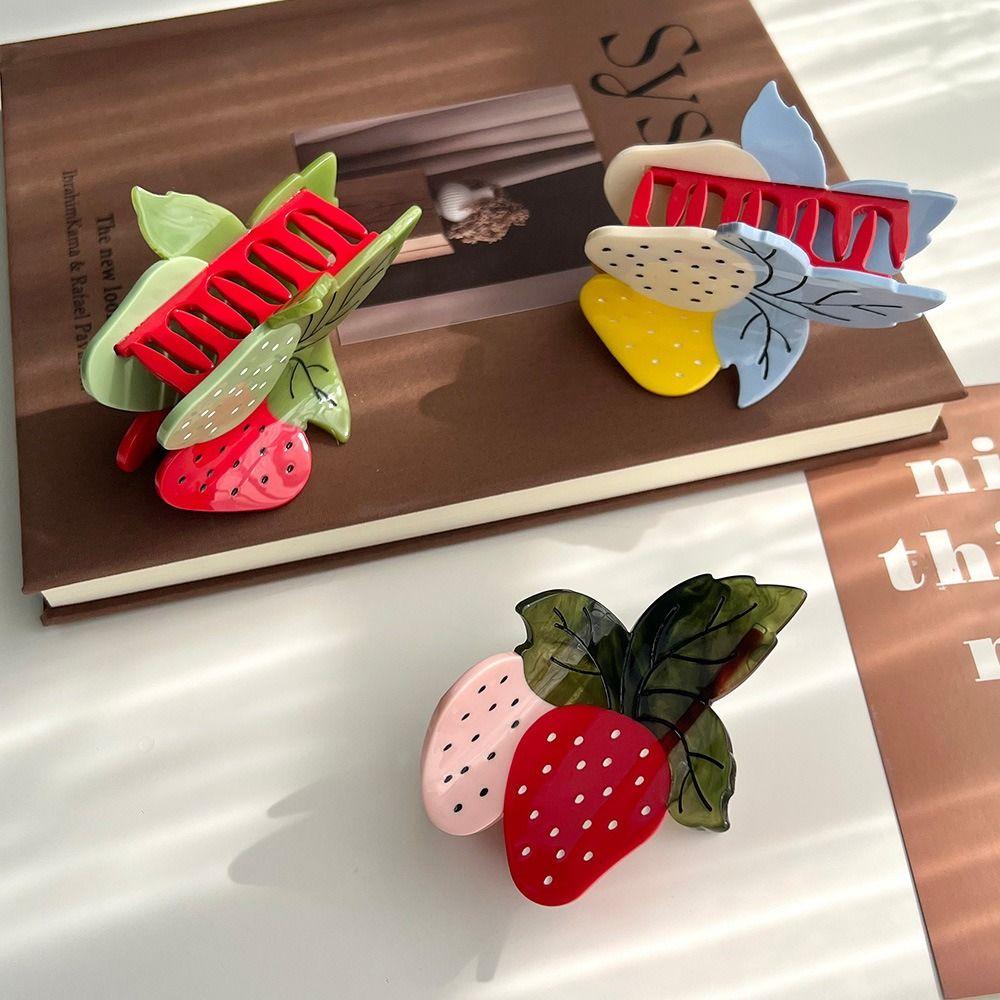 Delicate Strawberry Acetate Hair Clip Cute Ponytail Shark Clip Hair Accessories
