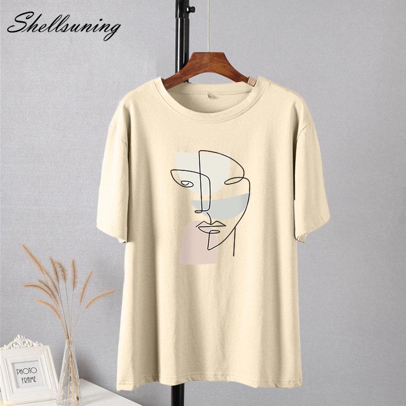 Shellsuning элегантная футболка с принтом персонажей, женские летние шикарные повседневные футболки, хлопковый джемпер, пуловер большого размера, женские топы