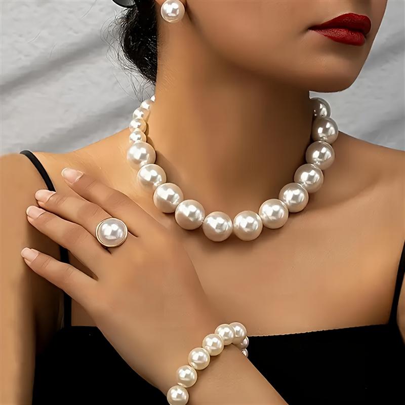 Хороший французский стиль для женщин на свадьбу комплект ювелирных изделий из искусственного жемчуга браслет включает ожерелье из 5 предметов роскошный стиль элегантный и кольцо винтажные серьги