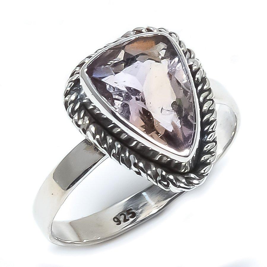 Подарочное кольцо ручной работы из стерлингового серебра 925 пробы с натуральным розовым аметистом S.8 H7d50
