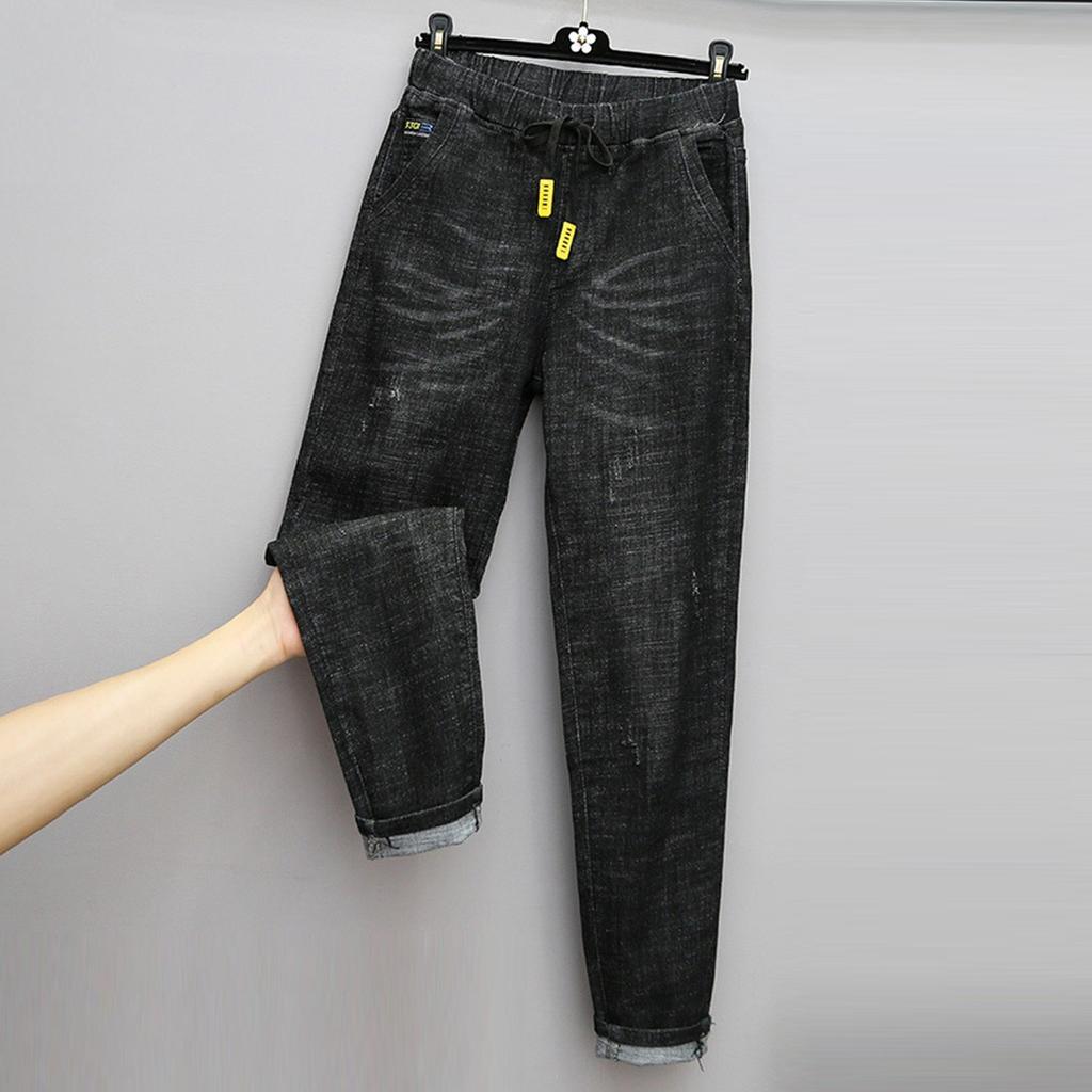 Женские брюки большого размера, эластичные джинсы, свободные полуэластичные брюки