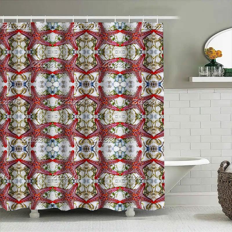 Декор для дома Шторка для душа Красный цветочный дизайн с симметричным узором для украшения ванной комнаты 3D-печать Водонепроницаемая ткань Размер: