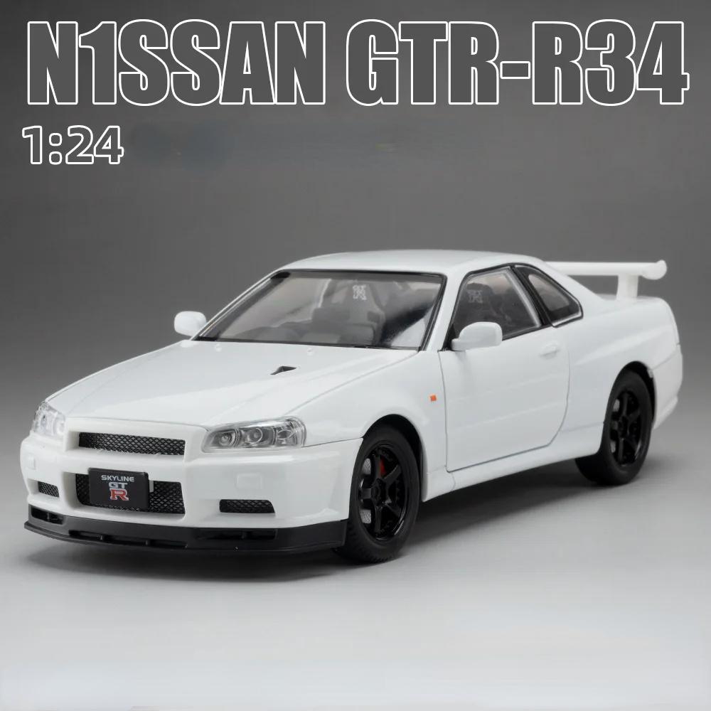 1/24 Nissan Skyline GTR R34 Форсаж Модель машины из сплава Звук Свет Коллекционная Миниатюрная Voiture Литая Игрушечная Машина Мальчик C342