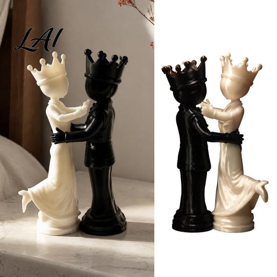 Modern Desk Ornaments for Home 1 Pair 3D Printed King and Queen Couple Figurines Chess Style Dancing Symbolic Companionship Statue Gifts Lovers