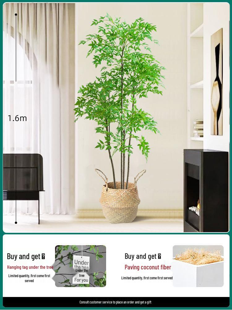 Artificial Nandina Domestica Potted Plant for Home Decoration - Green Ornamental Bonsai for Living Room or Sofa Side Decor.