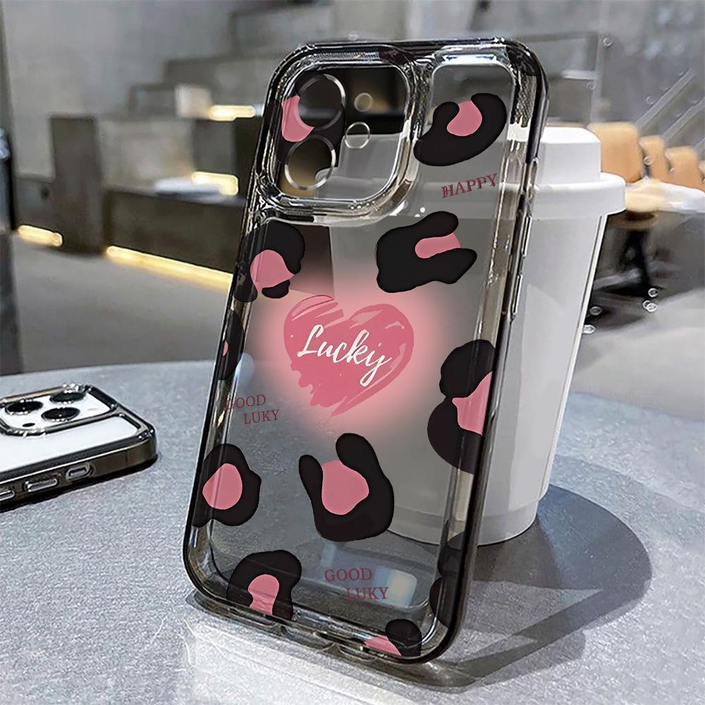 Дикий, но Милый Микс Леопарда и Сердечек Защитный Чехол Для iPhone 16E 17E 16 17 15 14 13 12 11 Pro Max Plus Air
