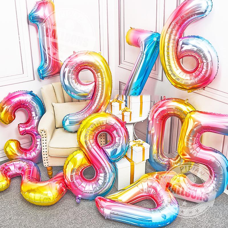40Inch Rainbow Number 0-9 Foil Balloons Happy Birthday Wedding Party Decoration Adult Colorful Helium Balloon Globos Kids Gift