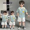 Boys' Summer Set, Western Style, Boys' and Girls' Striped Short sleeved T-shirt, 2026 New Style, Handsome and Casual Summer Dress for Children