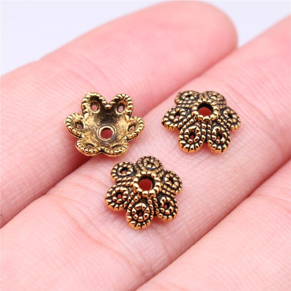 50шт шапочки-подвески для изготовления ювелирных изделий цвета античного золота 10х4мм