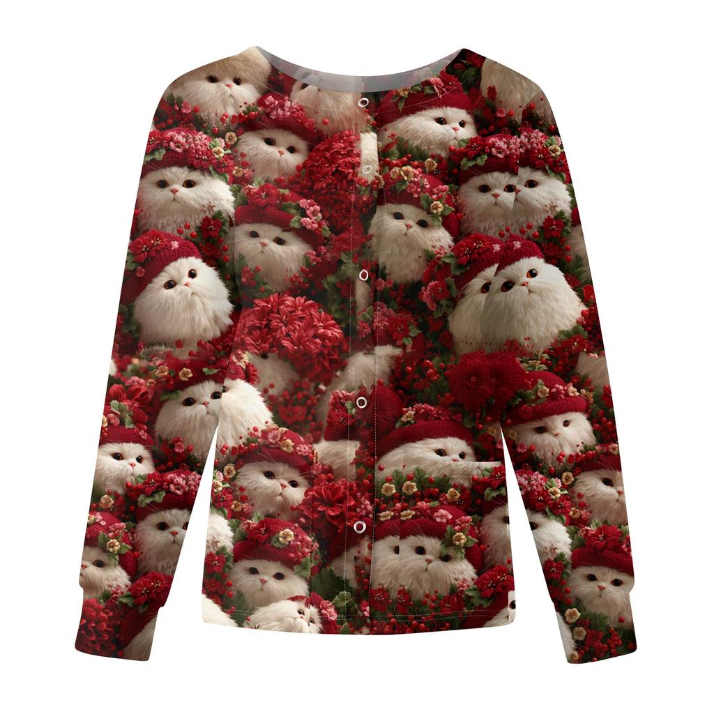 Women's Casual Fashion Long-Sleeve Single-Breasted Christmas Print Jacket