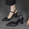 Women's Summer Fashion 2025: Black Pointed-Toe One-Strap Chunky Heel Sandals