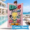 Custom Name Love Garden Yellow Bird Heart In Space Adventure Microfiber Beach Towel, Lightweight for Summer Travel, Swimming Pool Fan Gift