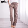 Spring Summer Solid Color Cotton/linen Loose Drawstring Casual Wide-leg Trousers Women