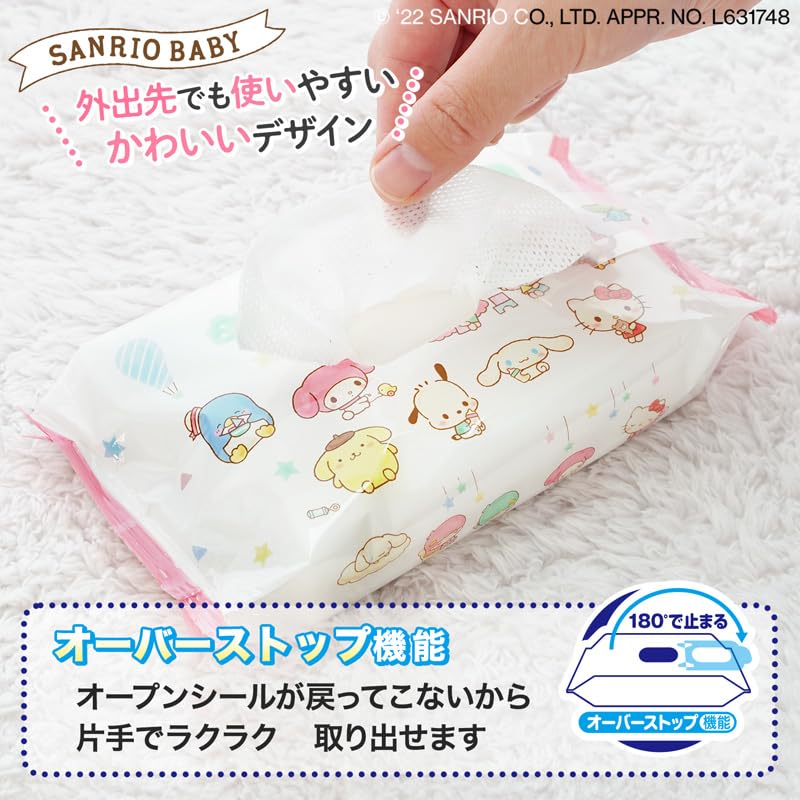 Sanrio Влажные салфетки для рук с чистой водой 60 шт. x 16 упаковок Сделано в Японии 99% салфеток, Тип, (960 салфеток),