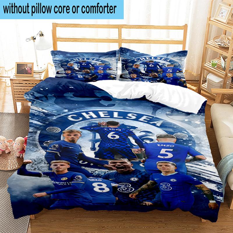 3pcs Chelsea Fc Printed Bedding Set Duvet Cover Closure Includes 1 Duvet Cover & 2 Pillowcases Bedding Sets Home Decor Gifts