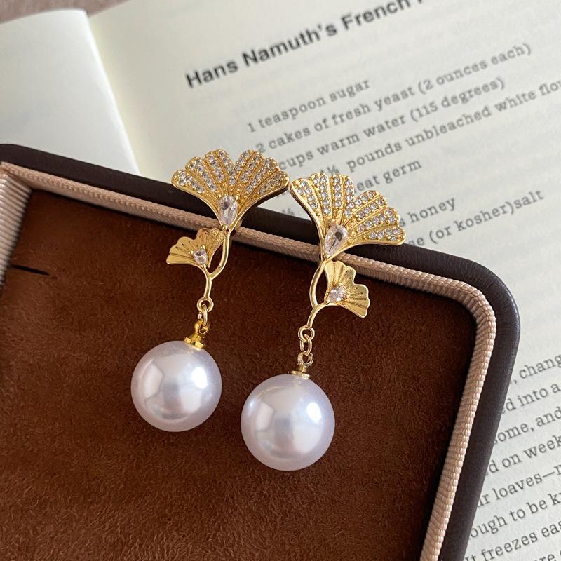 Серебряная игла циркон круглый кленовый лист кулон жемчуг пусеты серьги уникальный дизайн серьги с характером легкая роскошь высококлассные серьги