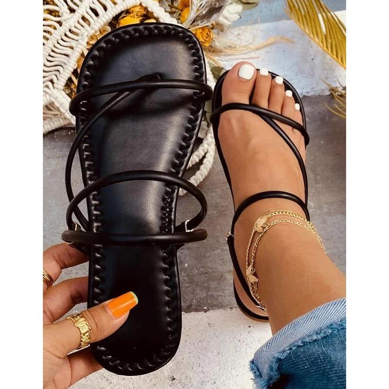 Двусторонние сандалии с тонким ремешком, новые пляжные туфли на плоской подошве, летние сандалии для женщин