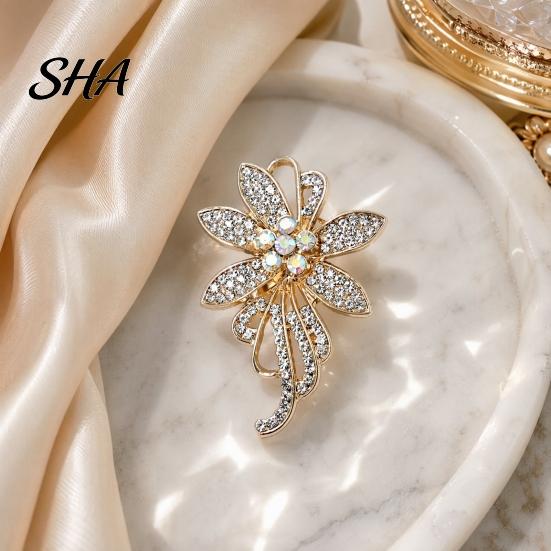 Alloy Brooch Pin, 3D Flower Design with Sparkling Rhinestones, Non-fading Strong Buckle Badge for Coats Shirts Bags Accessories Lightweight